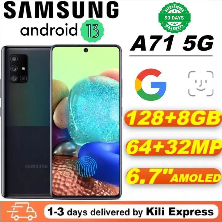Refurbished Samsung Galaxy A71 5G Smart Phone 128+8GB 4500mAh 6.7" 64MP Fingerprint unlock phone Dual SIM 5G phone  Refurbished Phone SmartPhones Mobile Phones 128GB phone Samsung phone smartphone