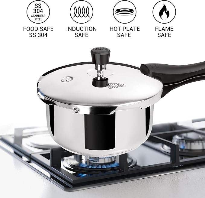 Skytone Pressure Cooker Stainless Steel with Outer Lid, 3 & 5  Litres, Induction and Gas Stove Compatible, Gasket Release System, 5 Years, ISI Certified,