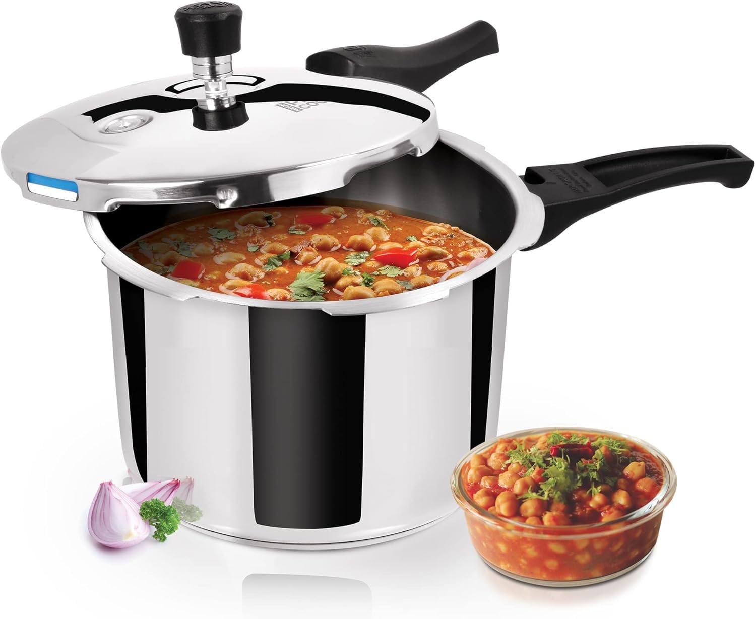 Skytone Pressure Cooker Stainless Steel with Outer Lid, 3 & 5  Litres, Induction and Gas Stove Compatible, Gasket Release System, 5 Years, ISI Certified,
