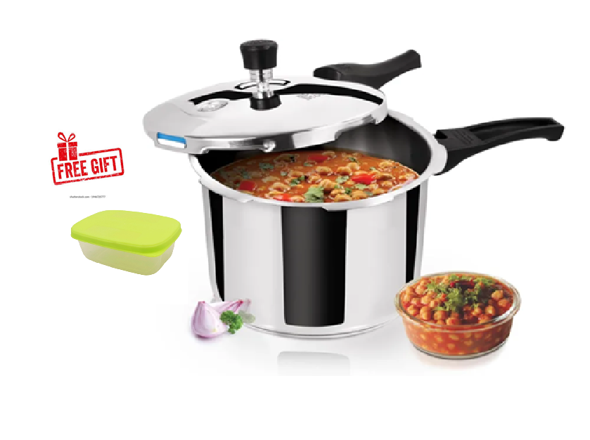 Skytone Pressure Cooker Stainless Steel with Outer Lid, 3 & 5  Litres, Induction and Gas Stove Compatible, Gasket Release System, 5 Years, ISI Certified,