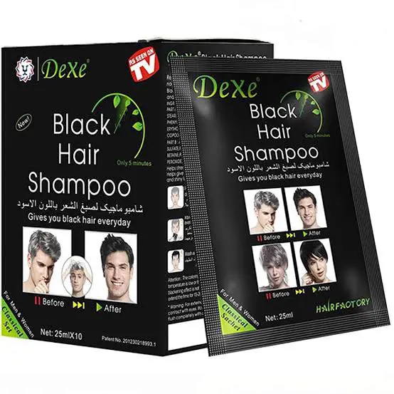 10 Pcs Dexe Black Hair Instant Dye Shampoo - Fast-acting, herbal-based hair dye shampoo - 10 Sachets