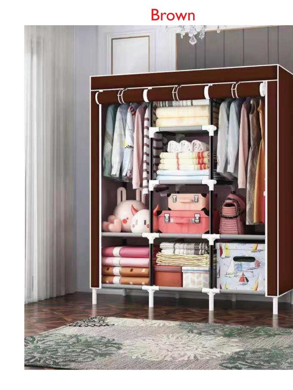 CLEARANCE OFFER High Quality 3 Columns Portable Wooden Wardrobe