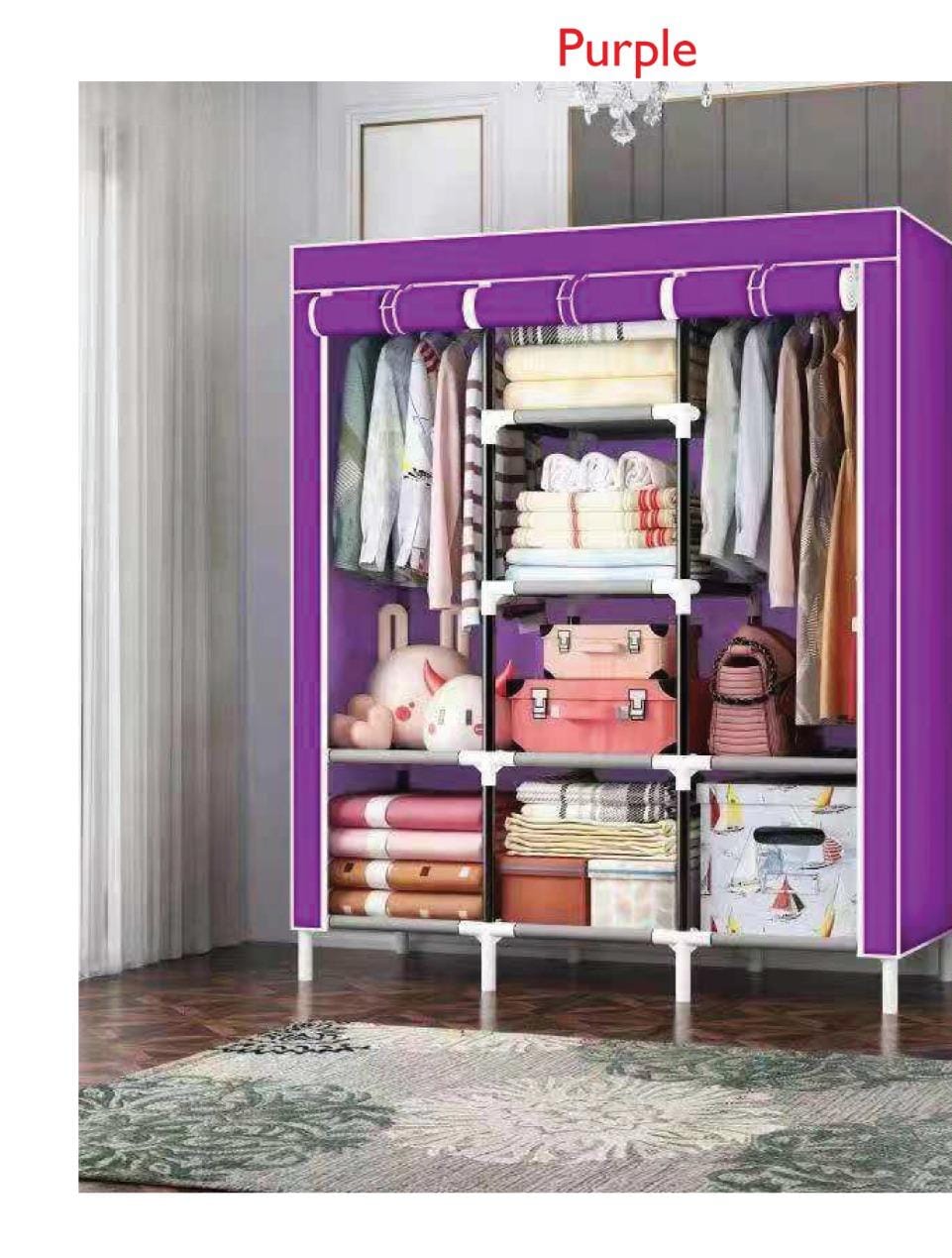 CLEARANCE OFFER High Quality 3 Columns Portable Wooden Wardrobe