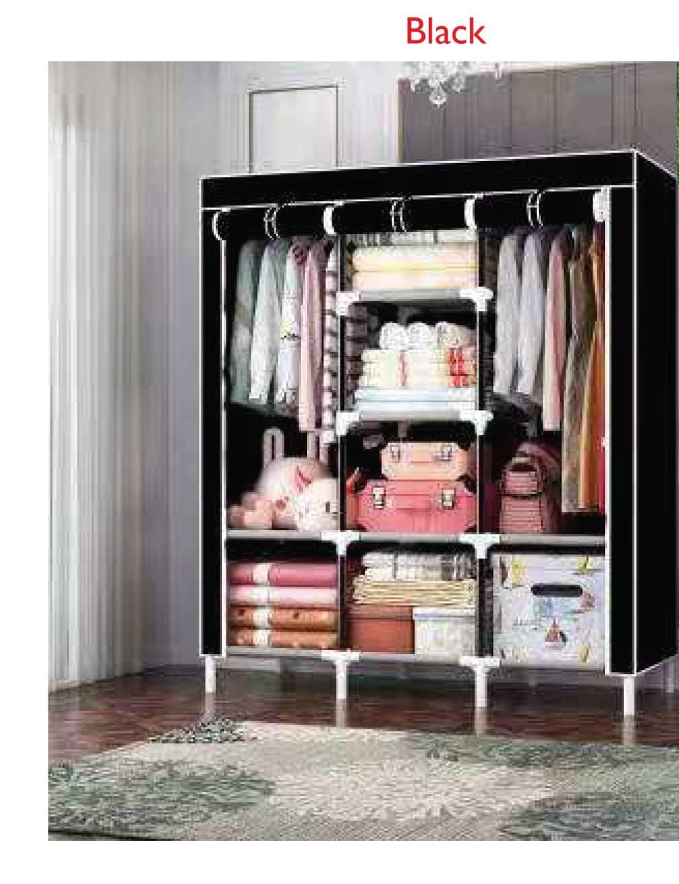 CLEARANCE OFFER High Quality 3 Columns Portable Wooden Wardrobe