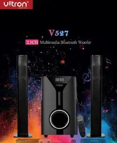 【BIG OFFER】Vitron 2.1CH Multimedia Bluetooth Woofer Speaker System Subwoofer Soundbar BT/USB/SD/FM Subwoofer Home Audilo System Soundbar with Remote Control 9000W V527 Black 9000W v527