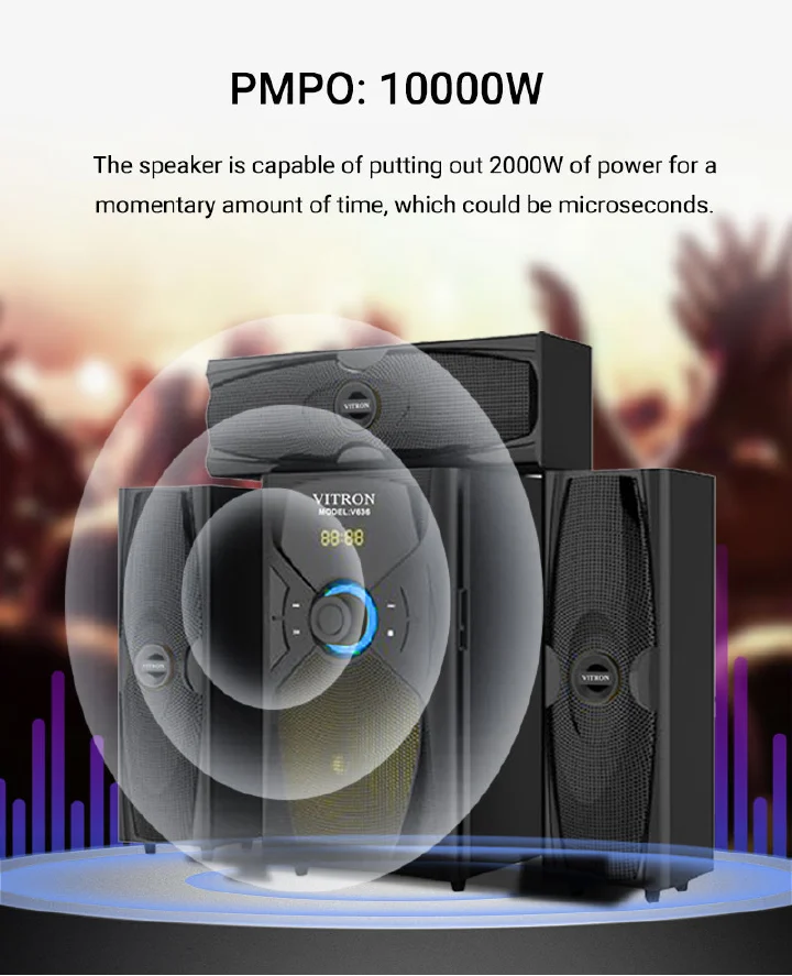【BIG OFFER】Vitron V636 HOME 2.1CH Multimedia Bluetooth Woofer Speaker System Subwoofer Soundbar BT/USB/SD/FM Subwoofer Home Audilo System Soundbar with Remote Control 9000W V527 Black 9000W v527