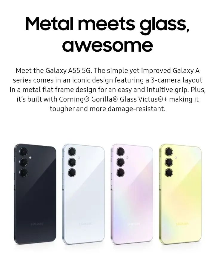 Brand New Samsung Galaxy A55 5G 128GB+6GB 120Hz 6.6" AMOLED 50MP Triple Camera IP67 Waterproof Android 14 5000mAh 25W Type-C Smart Phones Fingerprint Unlock