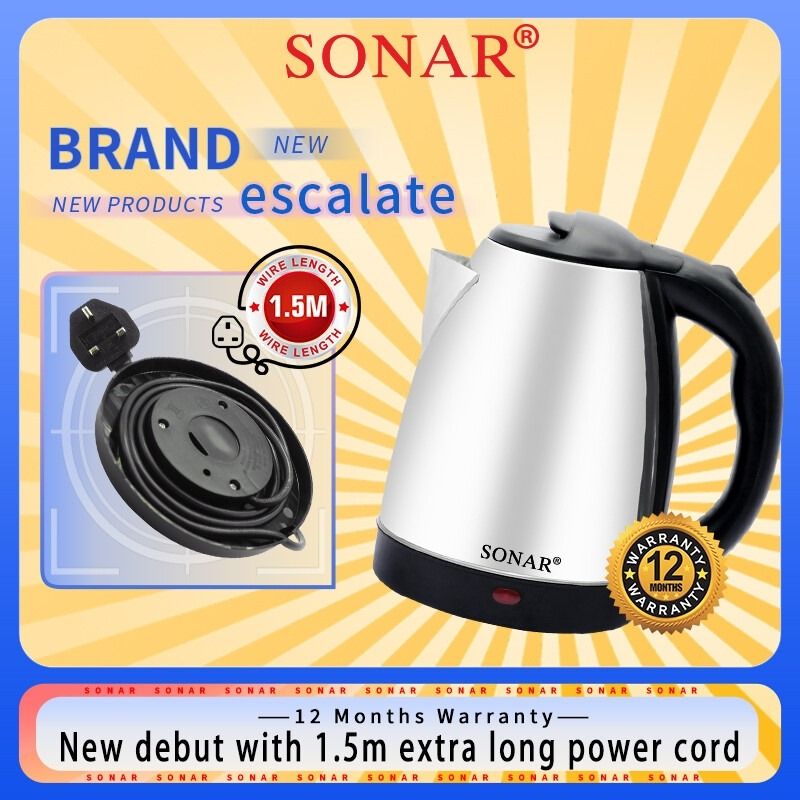 Sonar Stainless Steel 1.8Ltr Electric Kettle,1.5m Power Cord,1500W Fast Boil 1YR WRTY