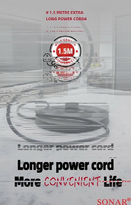 Sonar Stainless Steel 1.8Ltr Electric Kettle,1.5m Power Cord,1500W Fast Boil 1YR WRTY