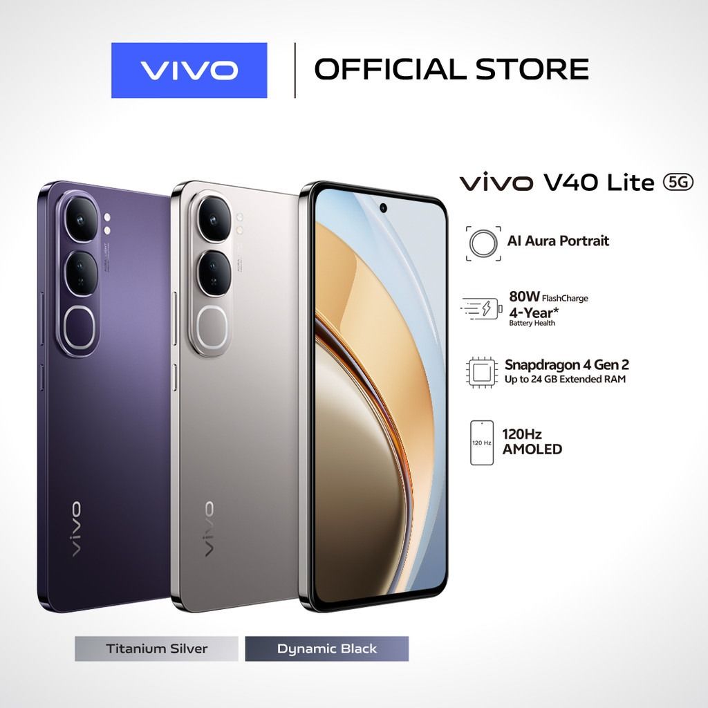 BRAND NEW Vivo V40 Lite  256GB ROM + 16GB (8GB + 8GB) RAM 4G (Dual SIM) - 5000mAh 6.67' AMOLED screen 120HZ refresh rate  50MP+ CAMERA smart phones
