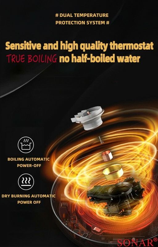 😎👌ELECTRIC KETTLE.😁😋 Sonar 1.8 Litre Electric kettle, stainless steel, 1.5m power cord, 1500 Watts. Built-in boil-dry and overheating protection, Switches itself off once water boils