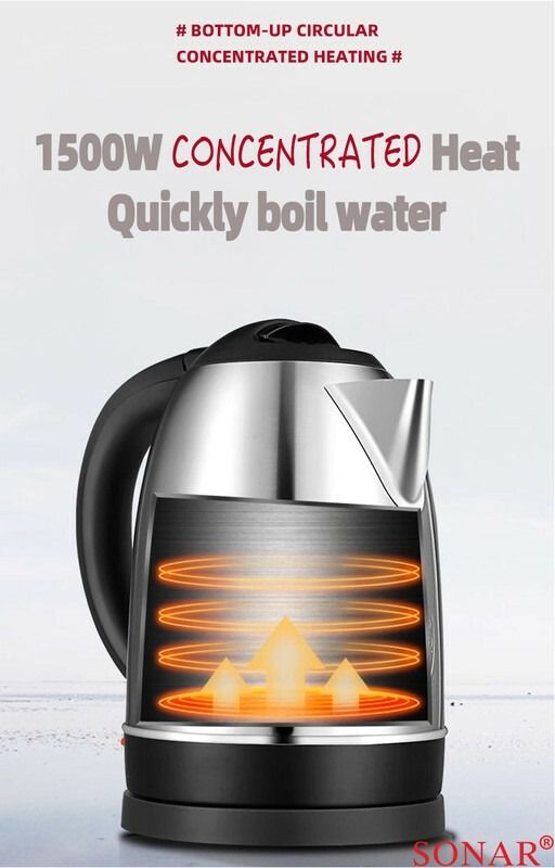 😎👌ELECTRIC KETTLE.😁😋 Sonar 1.8 Litre Electric kettle, stainless steel, 1.5m power cord, 1500 Watts. Built-in boil-dry and overheating protection, Switches itself off once water boils