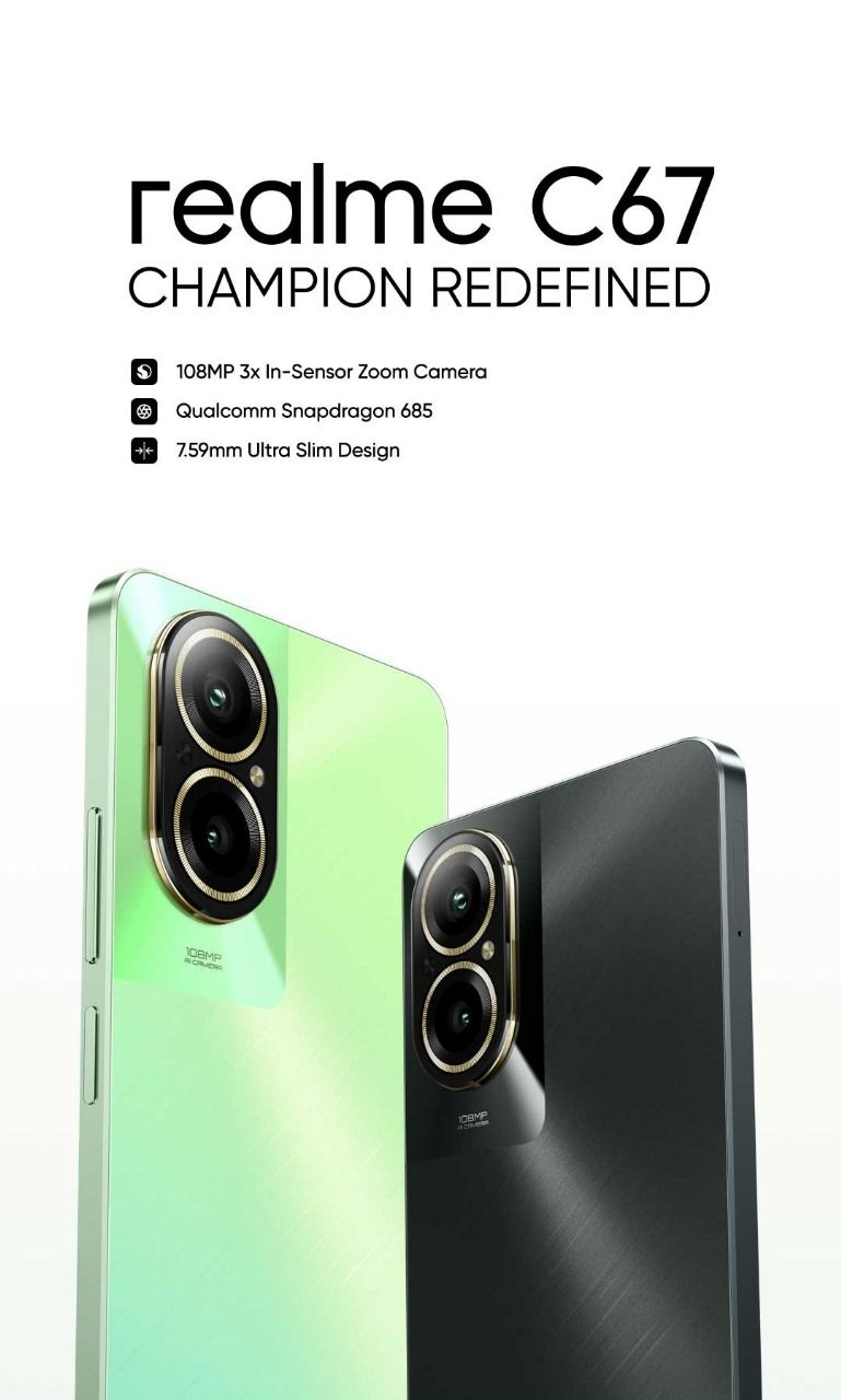 New Arrival Realme C67 256GB +8GB RAM 108MP Camera 6.72'' 90Hz 33W 5000mAh Dual Speakers Android 14 Dual SIM Smart Phones S