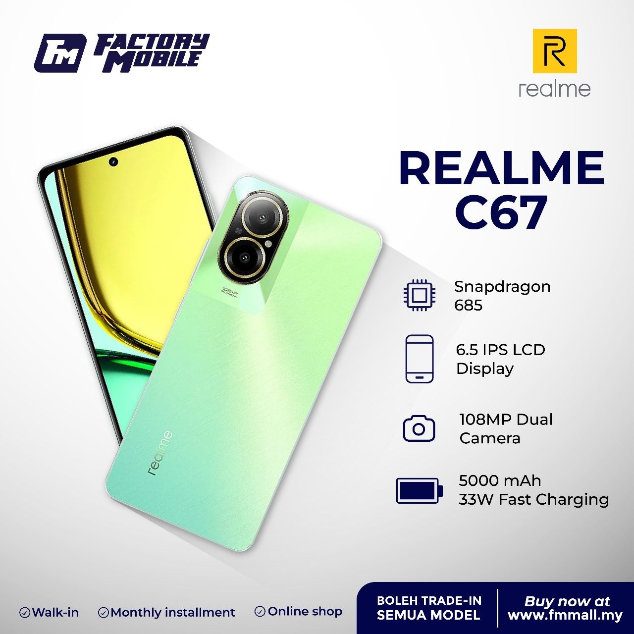 New Arrival Realme C67 256GB +8GB RAM 108MP Camera 6.72'' 90Hz 33W 5000mAh Dual Speakers Android 14 Dual SIM Smart Phones S