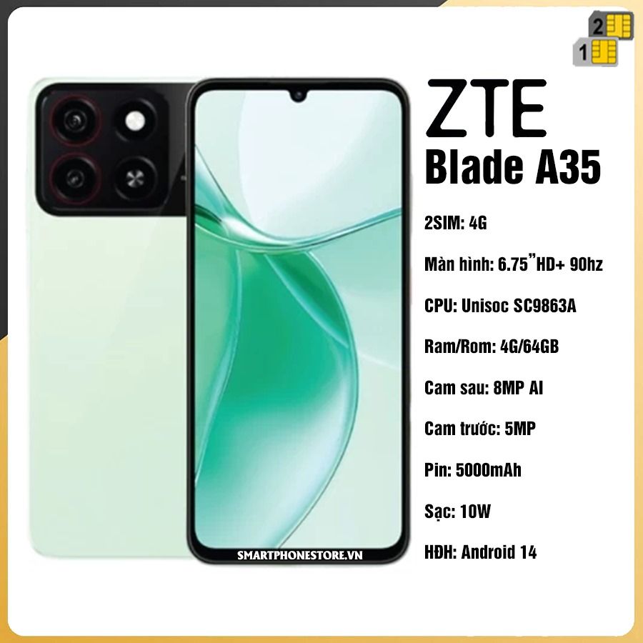 [NEW ARRIVAL] Brand New ZTE Blade A35 64 GB ROM 12GB (4+8) RAM 6.75 inches Octa-core Android 14 DUAL SIM 8MP main camera 2MP selfie camera smartphones.