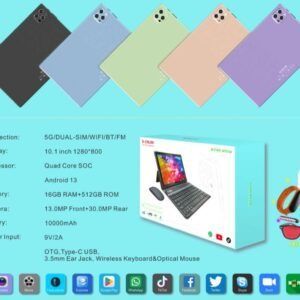 S-COLOR GT40 Ultra | 10.1 Inch Smart Tablet PC 16GB RAM+512GB ROM | Wireless Keyboard With mouse  lay: 10.1 inch OS: Android 13 TABLET PC
