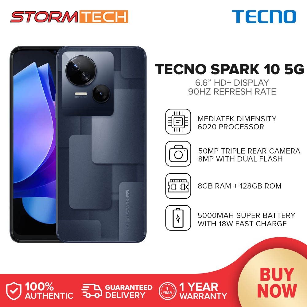 [BRAND NEW] TECNO SPARK 10 5G  IPS LCD, 90Hz Mediatek 6.6 inches, Octa-core (2x2.2 GHz Cortex-A76 & 6x2.0 GHz Cortex-A55 5000 mAh SMARTPHONES