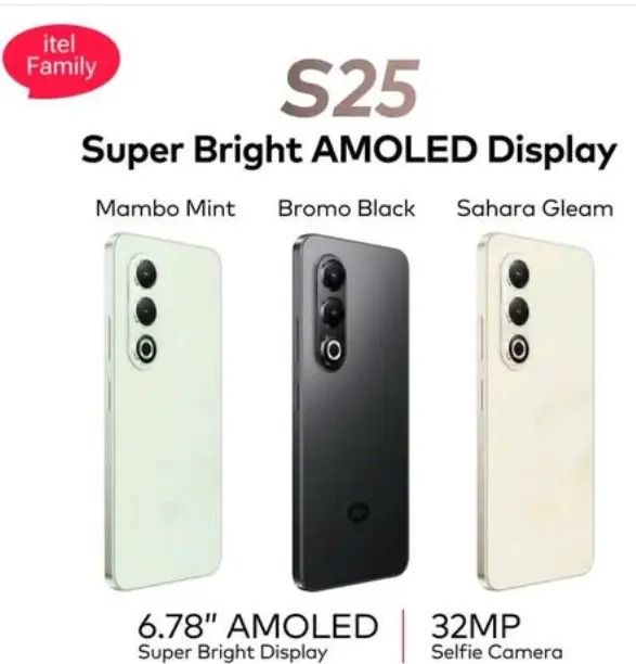 New Arrivals ITEL S25 128GB + 12GB RAM Super Bright AMOLED Display 5000mAh 50MP Camera 4G Internet Dual SIM itel OS 14.5 System Android Smart Phone