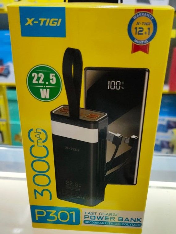 [HIGH QUALITY] X-TIGI 30000 mAH 22.5 Watts  P301 FAST CHARGER POWERBANK 30000mAH LITHIUM POLYMER portable powerstation 4USB PORTS fast charging powerbank