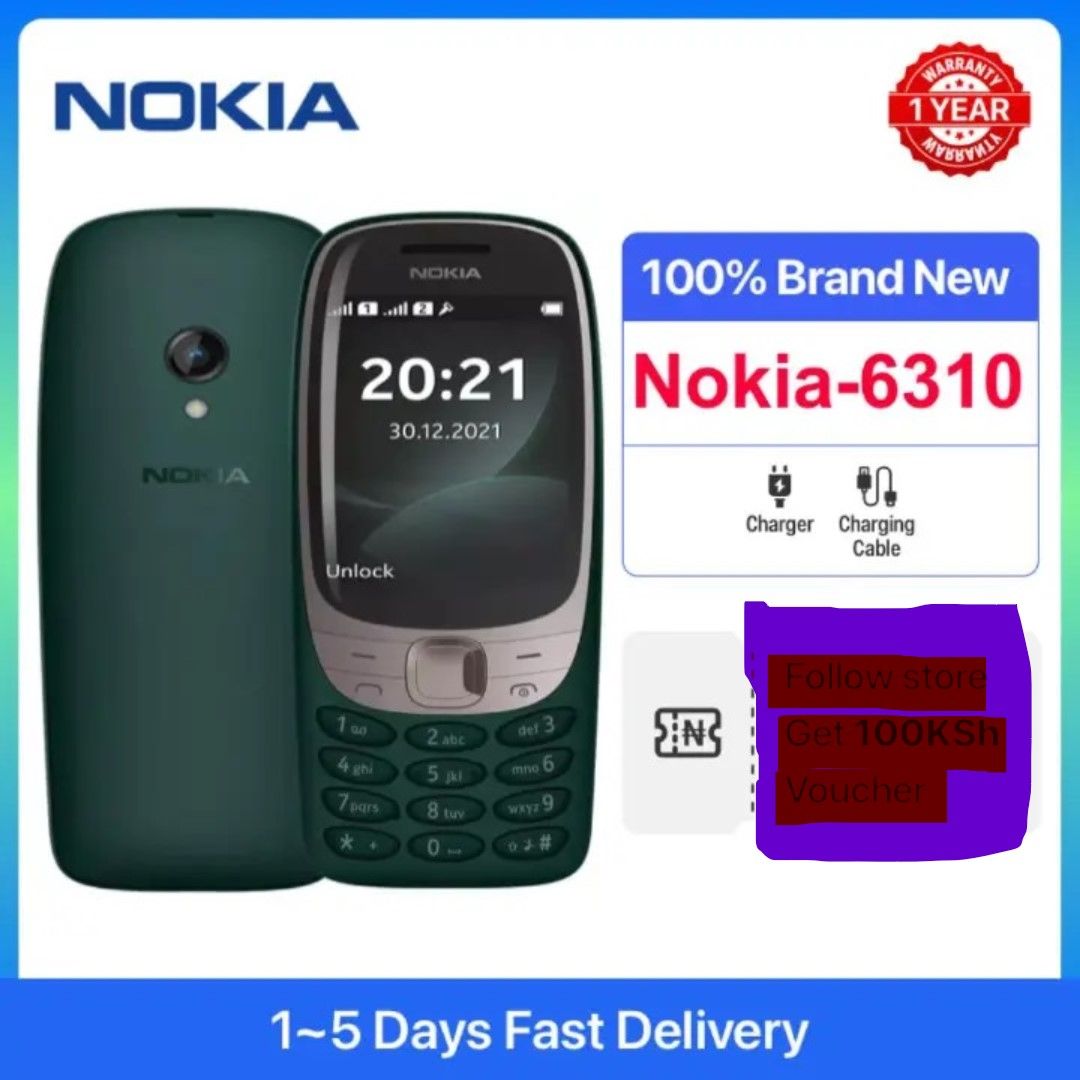 New NOKIA 6310. Dual Sim, wireless fm, rear camera flash,8 MB RAM, 16 MB inbuilt 1150 mAh Battery 2.8 inches, 160 x 240 px Display 0.3 MP Rear Camera Memory Card Supported, up to 32 GB featured phone