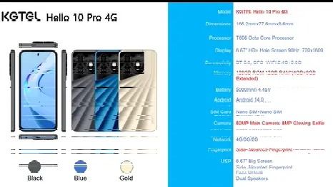 NEW ARRIVALS! KGTEL Hallo 10 PRO 4G 128GB + 12GB(4GB+8GB) 50MP Camera 6.67 HD Full Screen Dual SIM Side Fingerprint Android Smart Phones