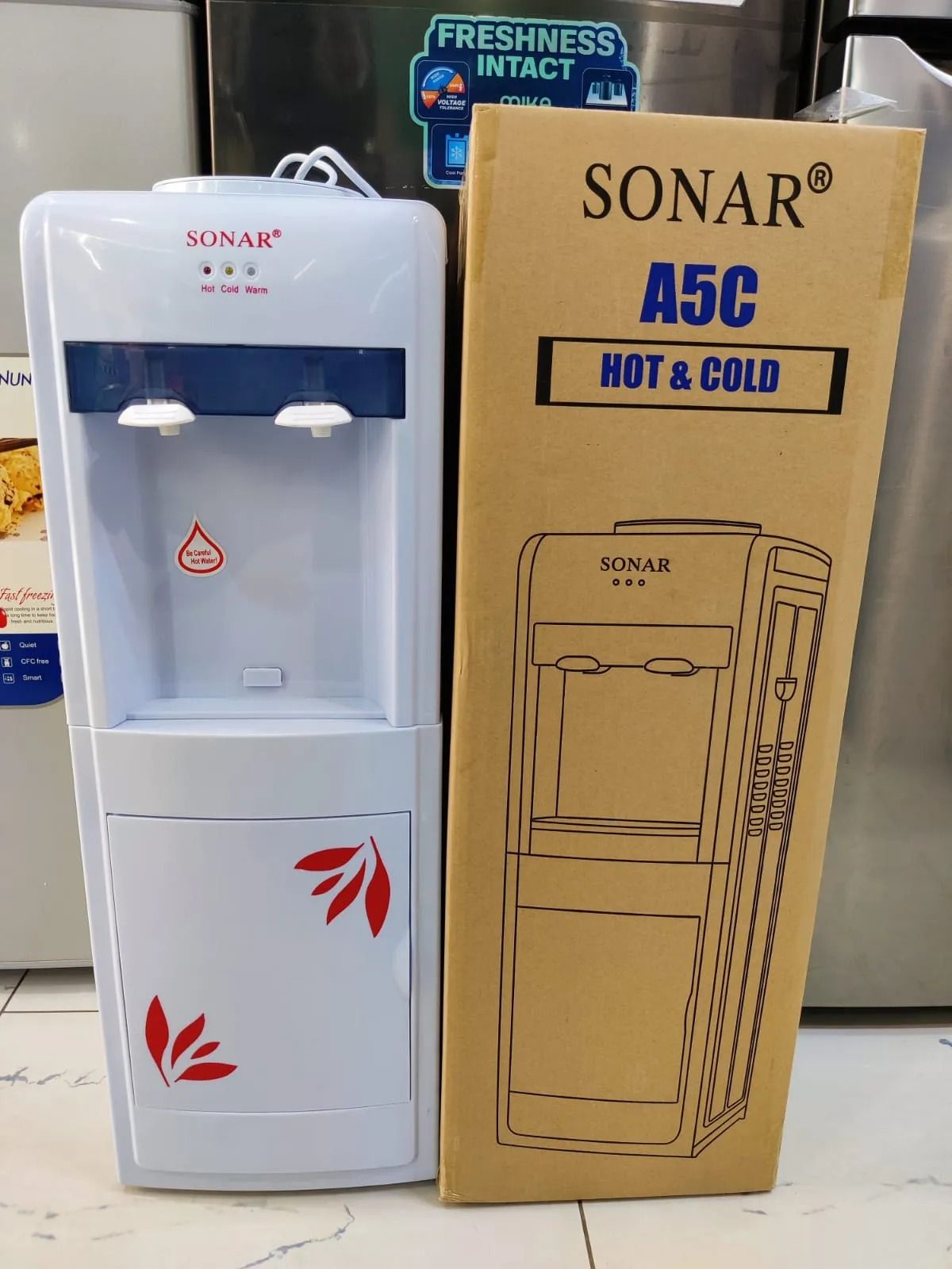 NEW ARRIVAL] Sonar A5C Hot and Cold Water Dispenser 2 Faucets , Storage cabinet in the bottom, Silicon pipes and Stainless steel tank for hygienic water. Low power consumption, Overheat Protection.