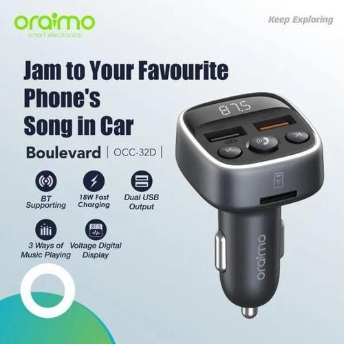 Oraimo Original Car Charger Boulevard 18W Fast Charging Music Playing,FM Player, Dual USB Smart Modulator