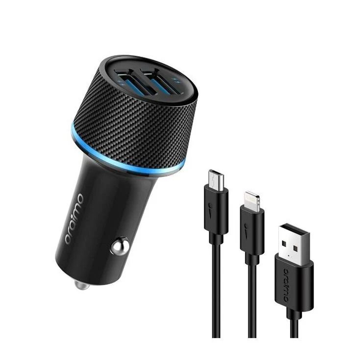 Oraimo Original Car Charger2 in 1 cable  Highway OCC-21D 18W Fast Charging Music Playing,FM Player, Dual USB Smart Modulator