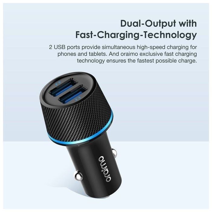Oraimo Original Car Charger2 in 1 cable  Highway OCC-21D 18W Fast Charging Music Playing,FM Player, Dual USB Smart Modulator