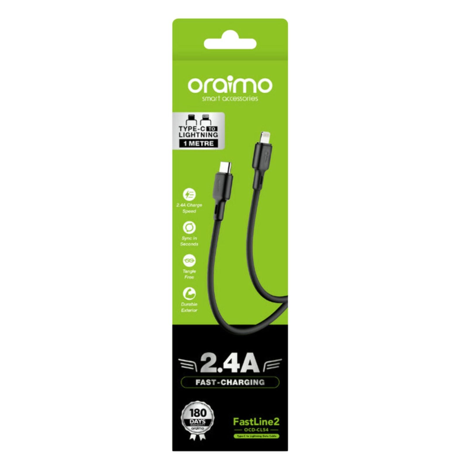 [HOT DEAL]  Oraimo OCD-CL54 Type-C To Lightning Data Cable - 2.4A, 1M, Black  cable