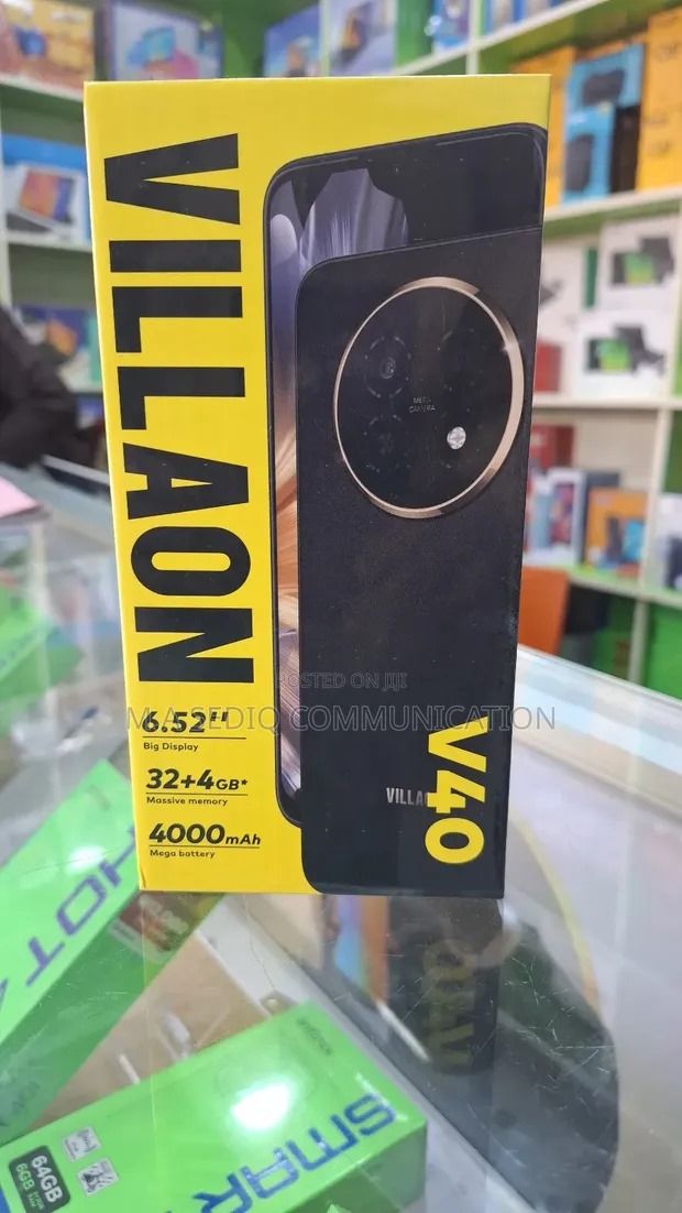 NEW (VILLAON V40 32GB RAM: 4GB, Display: 6.56 inches,Battery: 5000 mAh,Main Camera: 8MP,Front camera: 5 MP,Chipset	Unisoc T606 (12 nm),Operating System	Android 14.) smartphones