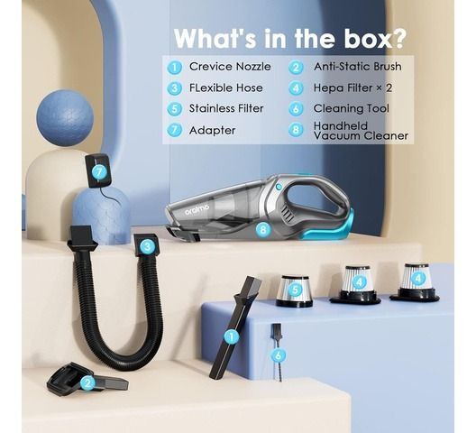 oraimo UltraCleaner H2 Handheld Cordless Vacuum Car Vacuum Cleaner Rechargeable 3.5H Fast Charge for Home Car Upholstery Pet Hair Dust Gravel Crumbs Cleaning Portable Car Vacuum Cleaner Super Suction