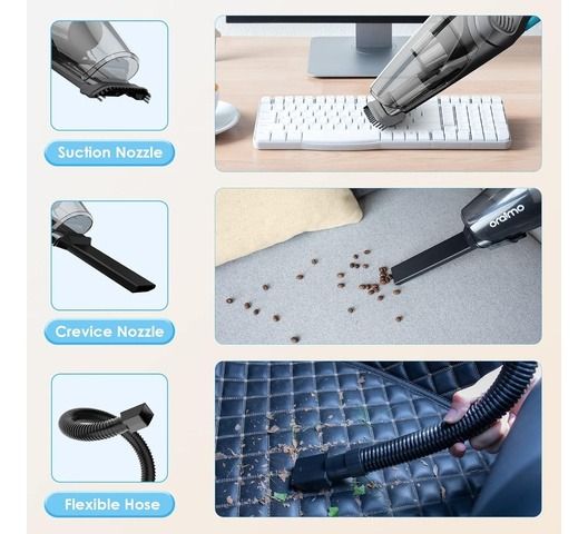 oraimo UltraCleaner H2 Handheld Cordless Vacuum Car Vacuum Cleaner Rechargeable 3.5H Fast Charge for Home Car Upholstery Pet Hair Dust Gravel Crumbs Cleaning Portable Car Vacuum Cleaner Super Suction