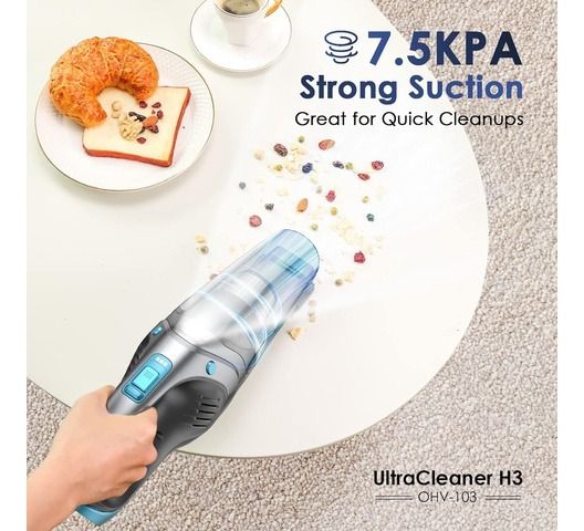 oraimo UltraCleaner H2 Handheld Cordless Vacuum Car Vacuum Cleaner Rechargeable 3.5H Fast Charge for Home Car Upholstery Pet Hair Dust Gravel Crumbs Cleaning Portable Car Vacuum Cleaner Super Suction