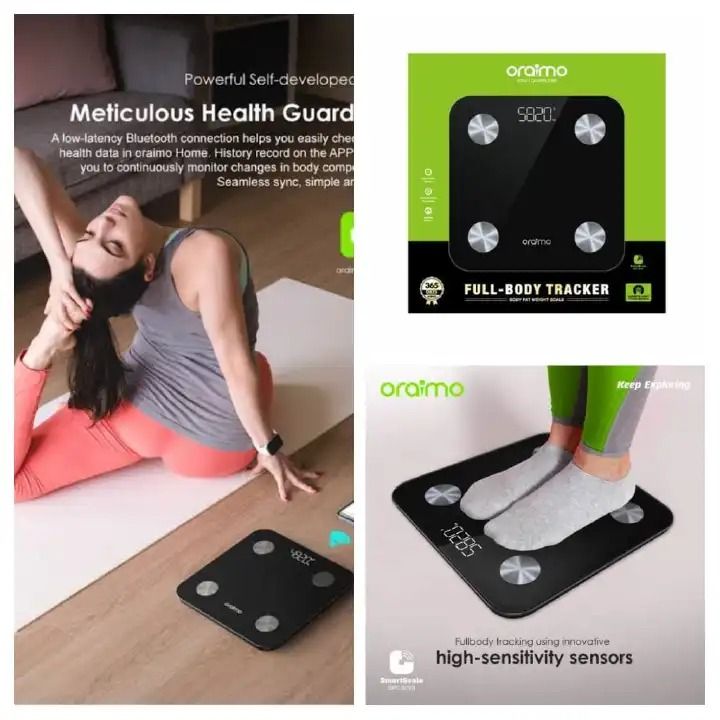 Oraimo OPCSC20 SmartScale Body Fat Scale Electronic Weighing Scale Body Weight Health Body Scale Digital Glass LCD Display Sensor Scale For Weight loss Tool Balance Health Care WEIGHT SCALE