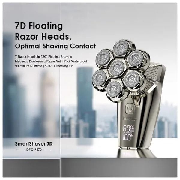 Oraimo Smart Shaver 7D OPC-RS70 Rotary Electric Shaver  7 Razor Heads 360° Shaver IPX7 Waterproof 90-minute Runtime  Digital Display ELECTRIC SHAVER