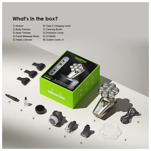 Oraimo Smart Shaver 7D OPC-RS70 Rotary Electric Shaver  7 Razor Heads 360° Shaver IPX7 Waterproof 90-minute Runtime  Digital Display ELECTRIC SHAVER