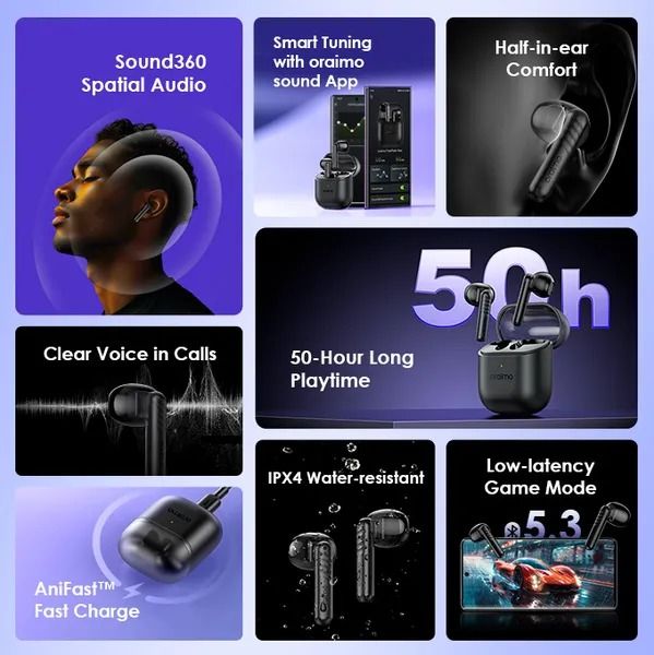 (TECH WEEK OFFER} Oraimo FreePods Lite MODEL OTW-330 S ENC 50-hour Playtime Havybass True Wireless Earbuds With APP control Bluetooth earphone Neo True Wireless Earbuds