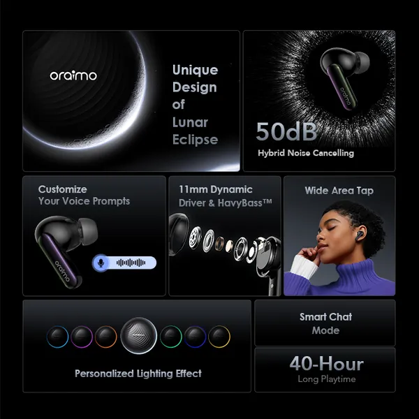 Oraimo OTW-630 SpaceBuds Hybrid ANC True Wireless Earbuds oraimo SpaceBuds Hybrid ANC True Wireless Earbuds Customized Voice Prompt