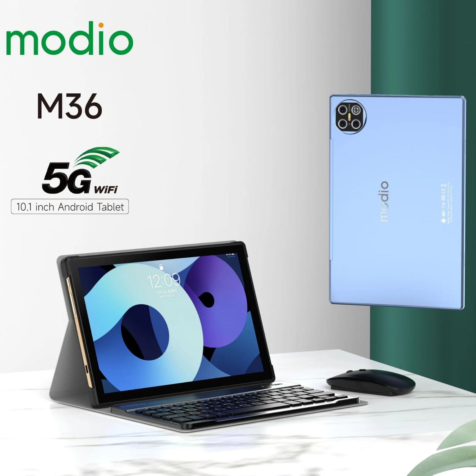 Modio M36 Android Tablet PC 12GB RAM 512GB ROM virtual storage 10.1 Inches In Cell Display, Dual Sim, Dual cameras, Wireless Keyboard and Mouse, Flip case cover