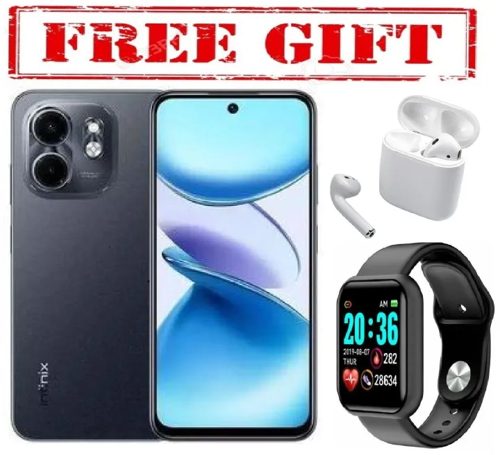 [New arrival] Infinix SMART 9 128GB + 4GB 6.7" Display Dual SIM 4G Network 5000mAh Battery  13MP Dual Camera G81 Fingerprint Lock Android 14 Smart Phones + FREE GIFTS ( AIRPODS + SMART WATCH) FOR YOU
