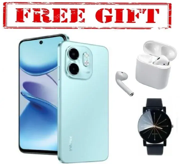 [New arrival] Infinix SMART 9 128GB + 4GB 6.7" Display Dual SIM 4G Network 5000mAh Battery  13MP Dual Camera G81 Fingerprint Lock Android 14 Smart Phones + FREE GIFTS ( AIRPODS + SMART WATCH) FOR YOU