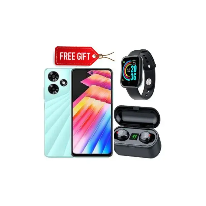 [ BRAND NEW ]INFINIX HOT 30i 128GB 16(8+8)GB RAM,DISPLAY 6.6 INCHES,BATTERY 5000, REAR CAMERA 13MP SELFIE 8MP,OS ANDROID12,CHIPSET UNISOC T606 smartphones +Free Gifts(SMART WATCH + EAR PODS ) FOR YOU