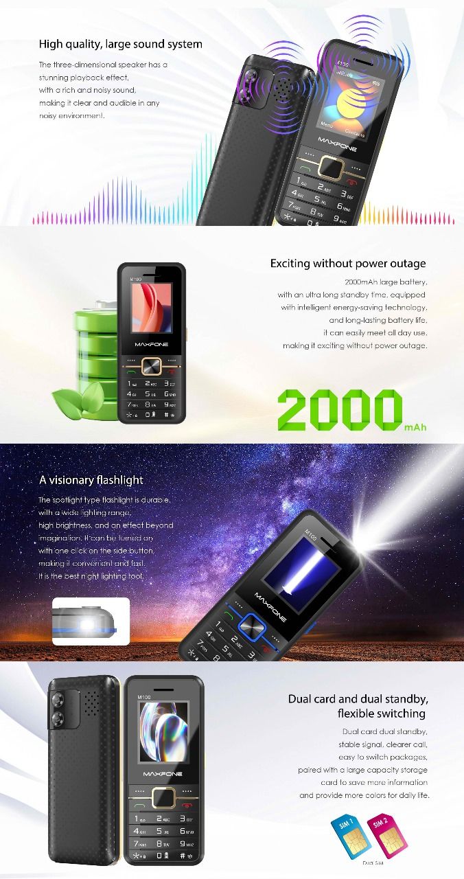 [ NEW ARRIVAL ] Maxfone M100 1.77 inch display 6MNO large buttons MTK 6261D 2000MAh battery with bright torch dual sim high fidelity large audio system  featured phones