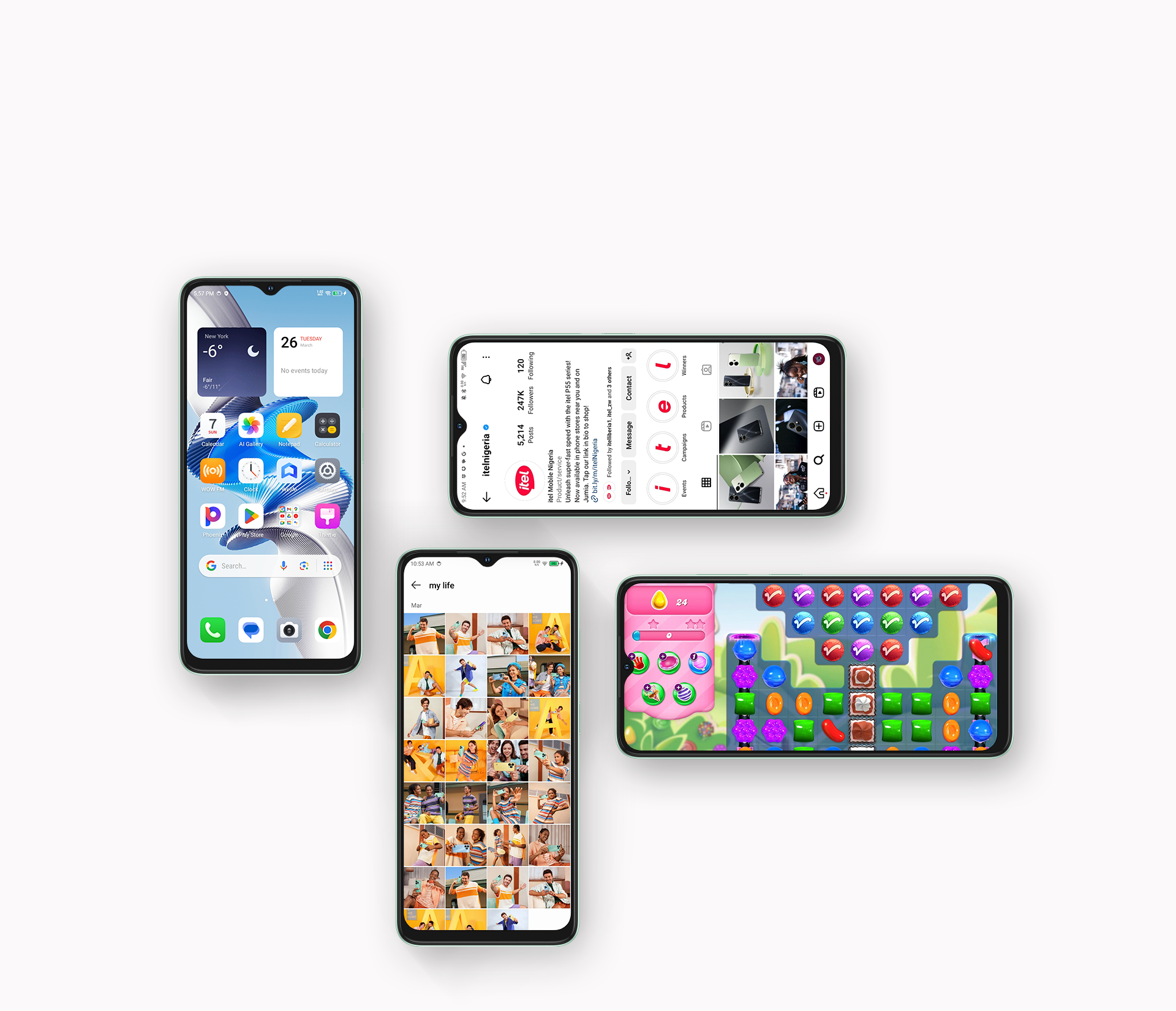 IBrand New itel A50 64GB+(2+4)6GB RAM 6.6" Screen Phone Dual SIM 8MP+5MP Camera 5000mAh Baterry Fingerprint And Face Unlock Smart Phones