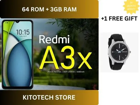 XIAOMI Redmi A3X 6.71" 64GB+3GB RAM 4G Network 5000mAh Battery 8MP AI Camera 10W Fast Charging Fingerprint Sensor Android 14  comes with a free gift ( wrist clock ) Smart Phones