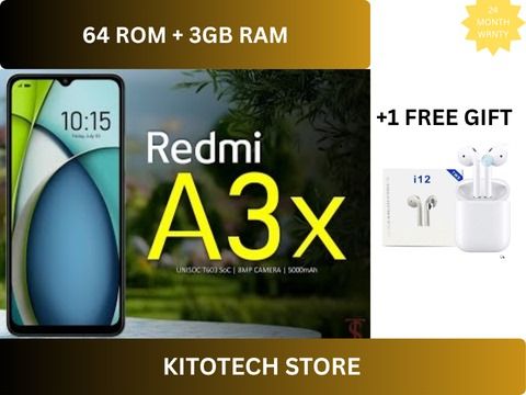 XIAOMI Redmi A3X 6.71" 64GB+3GB RAM 4G Network 5000mAh Battery 8MP AI Camera 10W Fast Charging Fingerprint Sensor Android 14  comes with a free gift ( earpods ) Smart Phones