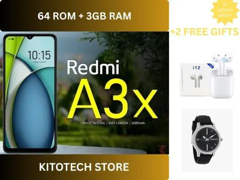 XIAOMI Redmi A3X 6.71" 64GB+3GB RAM 4G Network 5000mAh Battery 8MP AI Camera 10W Fast Charging Fingerprint Sensor Android 14  comes with  free gifts ( earpods & a wrist clock ) Smart Phones