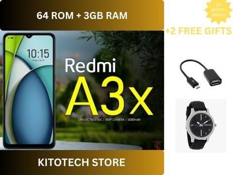 XIAOMI Redmi A3X 6.71" 64GB+3GB RAM 4G Network 5000mAh Battery 8MP AI Camera 10W Fast Charging Fingerprint Sensor Android 14  comes with  free gifts (wrist clock + OTG ) Smart Phones