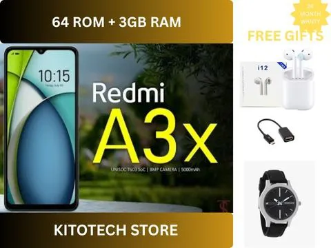 XIAOMI Redmi A3X 6.71" 64GB+3GB RAM 4G Network 5000mAh Battery 8MP AI Camera 10W Fast Charging Fingerprint Sensor Android 14  comes with  free gifts (wrist clock + OTG + earpods  ) Smart Phones